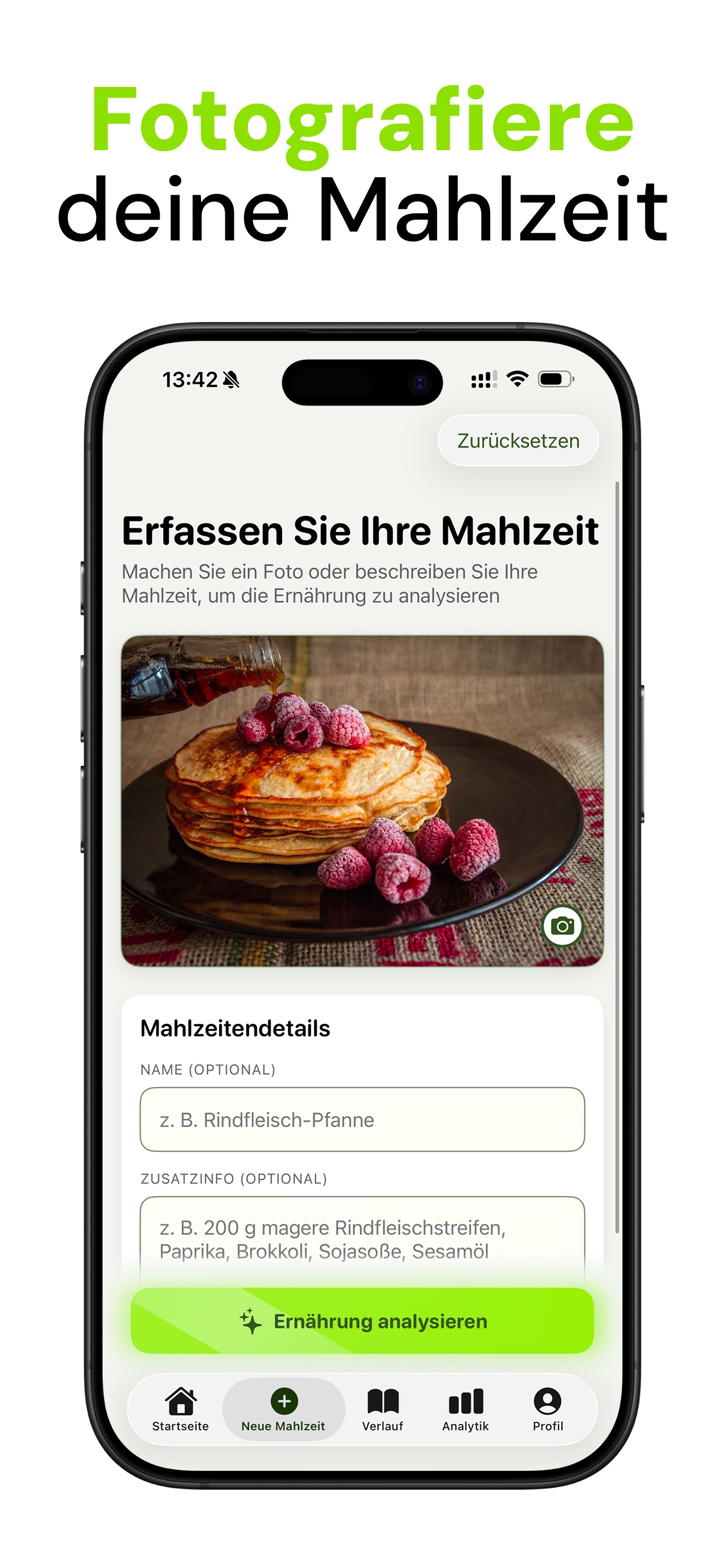 Nutrido App Screenshot — Mahlzeit per Foto aufnehmen