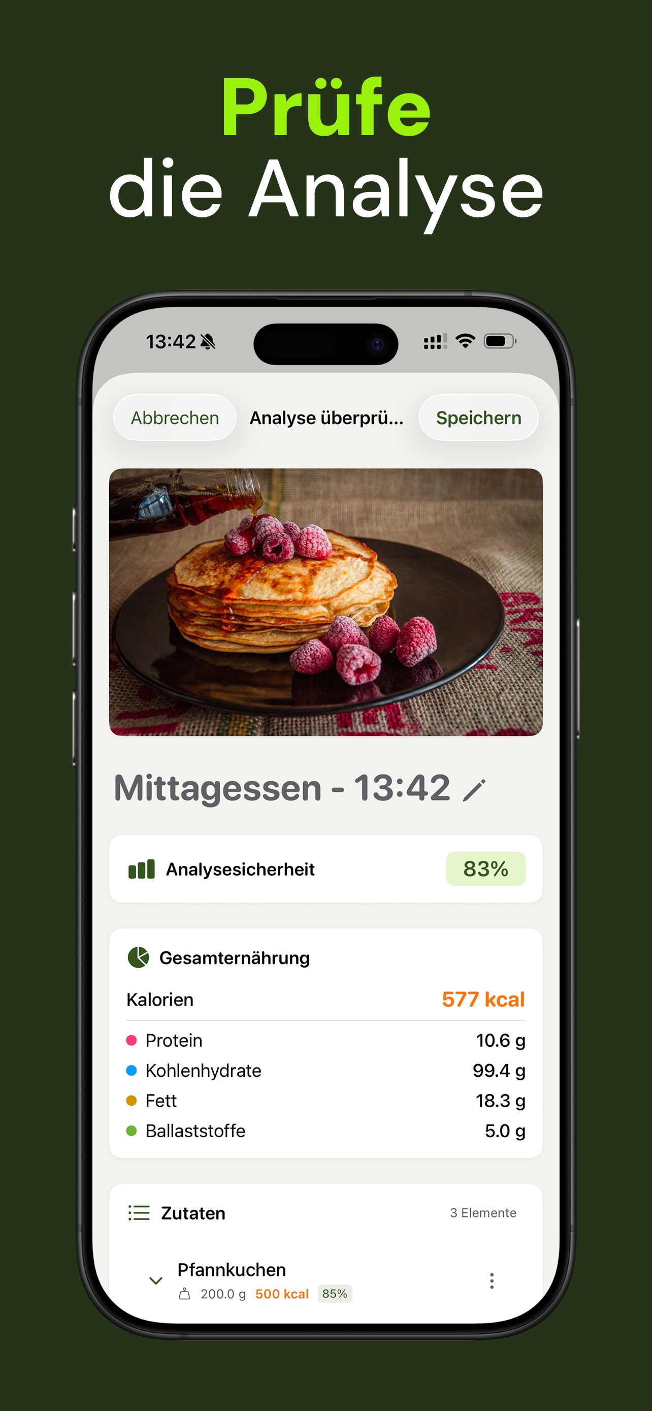 Nutrido App Screenshot — KI analysiert dein Essen und berechnet Nährwerte