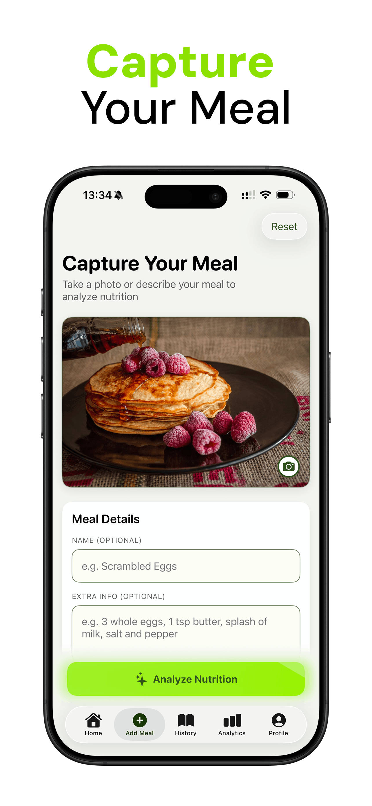 Nutrido app screenshot — capture your meal by taking a photo