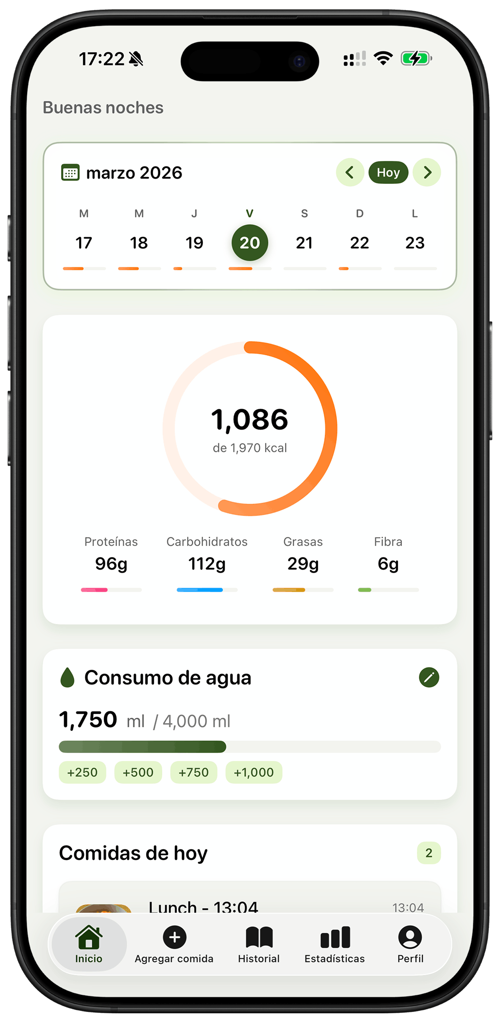 Captura de la app Nutrido: registra tu comida con análisis de fotos con IA